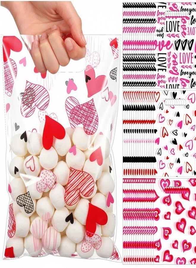 Blosssound 100 Pcs Valentines Day Gift Bags Bulk Valentines Plastic Bags Heart Candy Goodie Favor Treat Bags Valentines Day Party Decor for Valentine‘s Day Wedding Anniversary Birthday Party Favors - Image 1